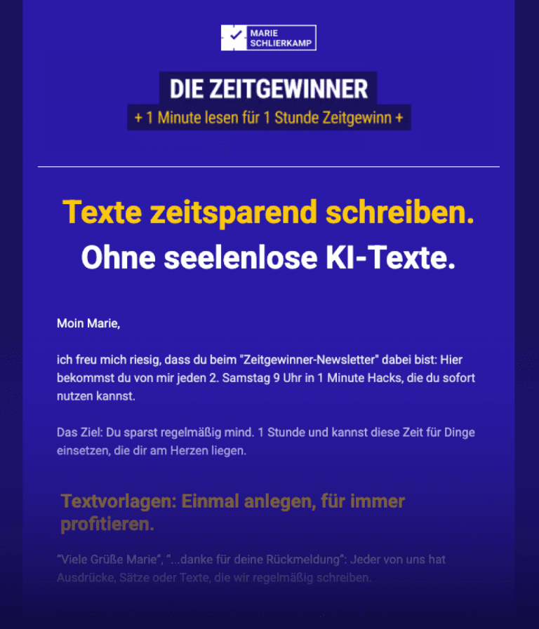 Zeitmanagement Newsletter Vorschau Marie Schlierkamp
